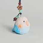 Japanese Handmade Wooden Blue Bird Keychain, Cute Bird Wood Carving Bag Charm, Kawaii Animal Pendant Key Chain, Lucky Gift for Her