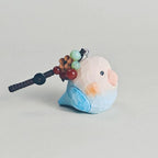 Japanese Handmade Wooden Blue Bird Keychain, Cute Bird Wood Carving Bag Charm, Kawaii Animal Pendant Key Chain, Lucky Gift for Her