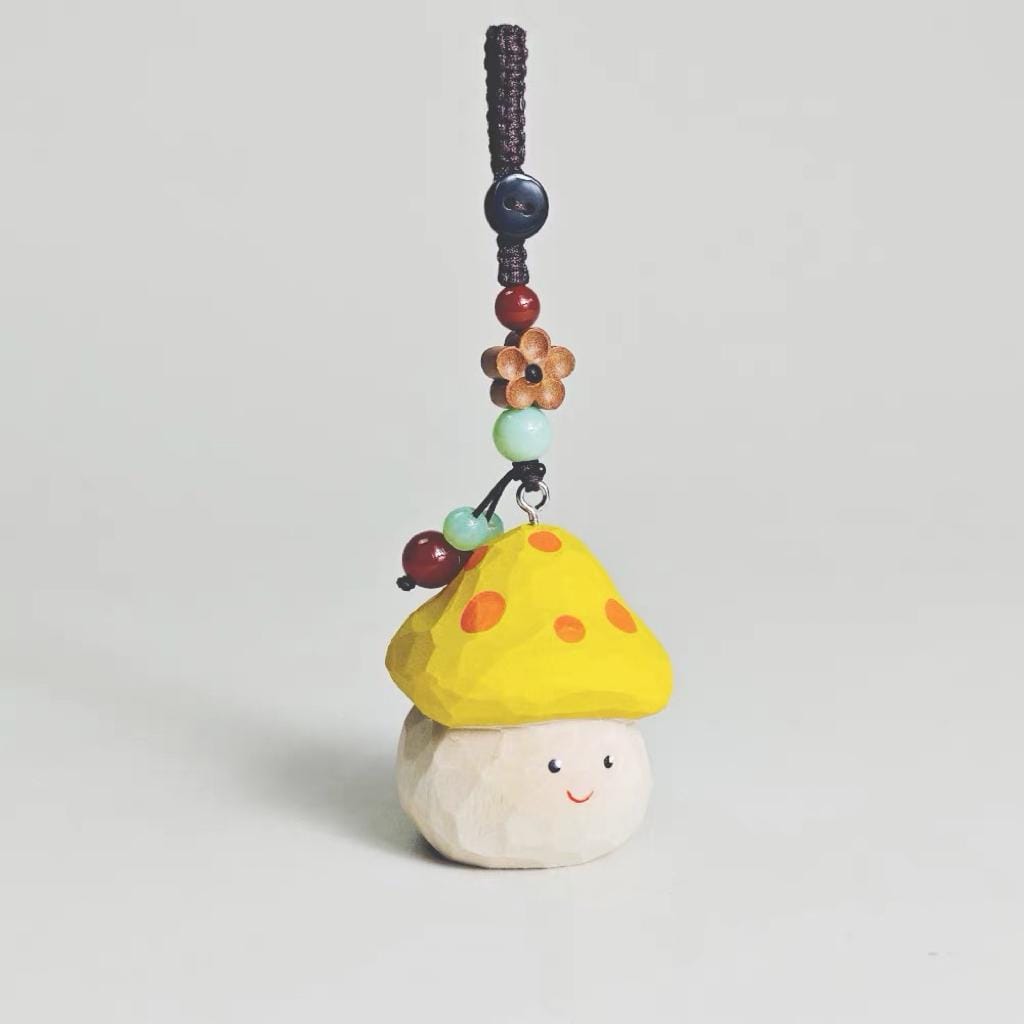 Hand Carved Wooden Mushroom Keychain, Cute Kawaii Mushroom Charm, Woodland Pendant, Healing Gift, Bag Charm Accessory