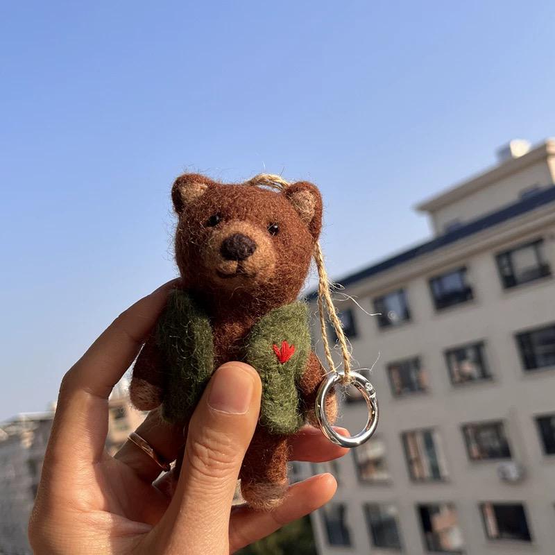 Handmade Felt Bear Keychain, Cute Teddy Bear Bag Charm with Vest or Sweater, Kawaii Animal Pendant, Cozy Gift for Her, Backpack Accessory