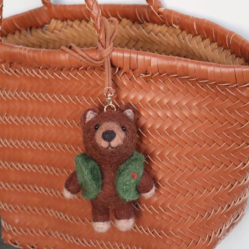 Handmade Felt Bear Keychain, Cute Teddy Bear Bag Charm with Vest or Sweater, Kawaii Animal Pendant, Cozy Gift for Her, Backpack Accessory