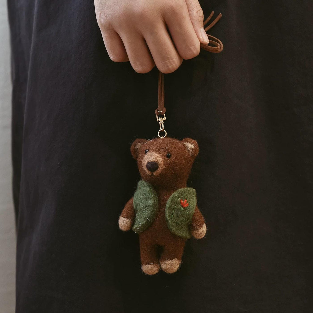Handmade Felt Bear Keychain, Cute Teddy Bear Bag Charm with Vest or Sweater, Kawaii Animal Pendant, Cozy Gift for Her, Backpack Accessory