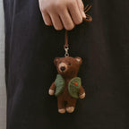 Handmade Felt Bear Keychain, Cute Teddy Bear Bag Charm with Vest or Sweater, Kawaii Animal Pendant, Cozy Gift for Her, Backpack Accessory
