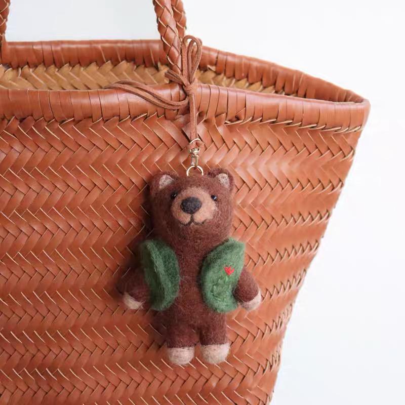 Handmade Felt Bear Keychain, Cute Teddy Bear Bag Charm with Vest or Sweater, Kawaii Animal Pendant, Cozy Gift for Her, Backpack Accessory