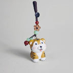 Japanese Style Hand Carved Wooden Tiger Keychain, Zodiac Tiger Charm, Cute Animal Pendant, Bag Charm, Key Ring, Handmade Wood Gift