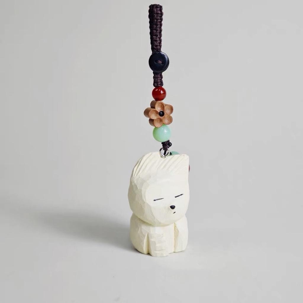 Japanese Style Hand Carved Wooden Puppy Keychain, Minimalist Dog Charm, Cute Animal Pendant, Zen Style Bag Charm, Handmade Wood Gift