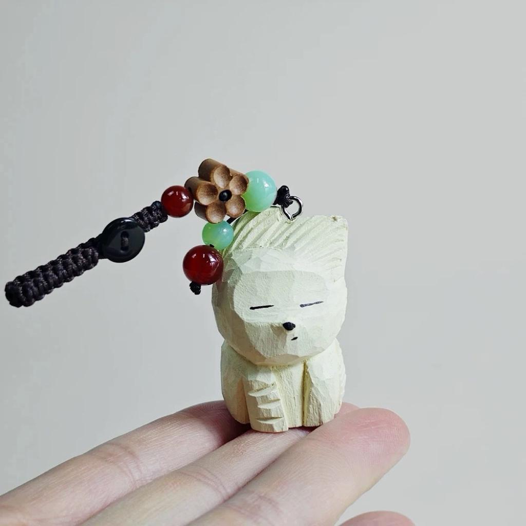 Japanese Style Hand Carved Wooden Puppy Keychain, Minimalist Dog Charm, Cute Animal Pendant, Zen Style Bag Charm, Handmade Wood Gift