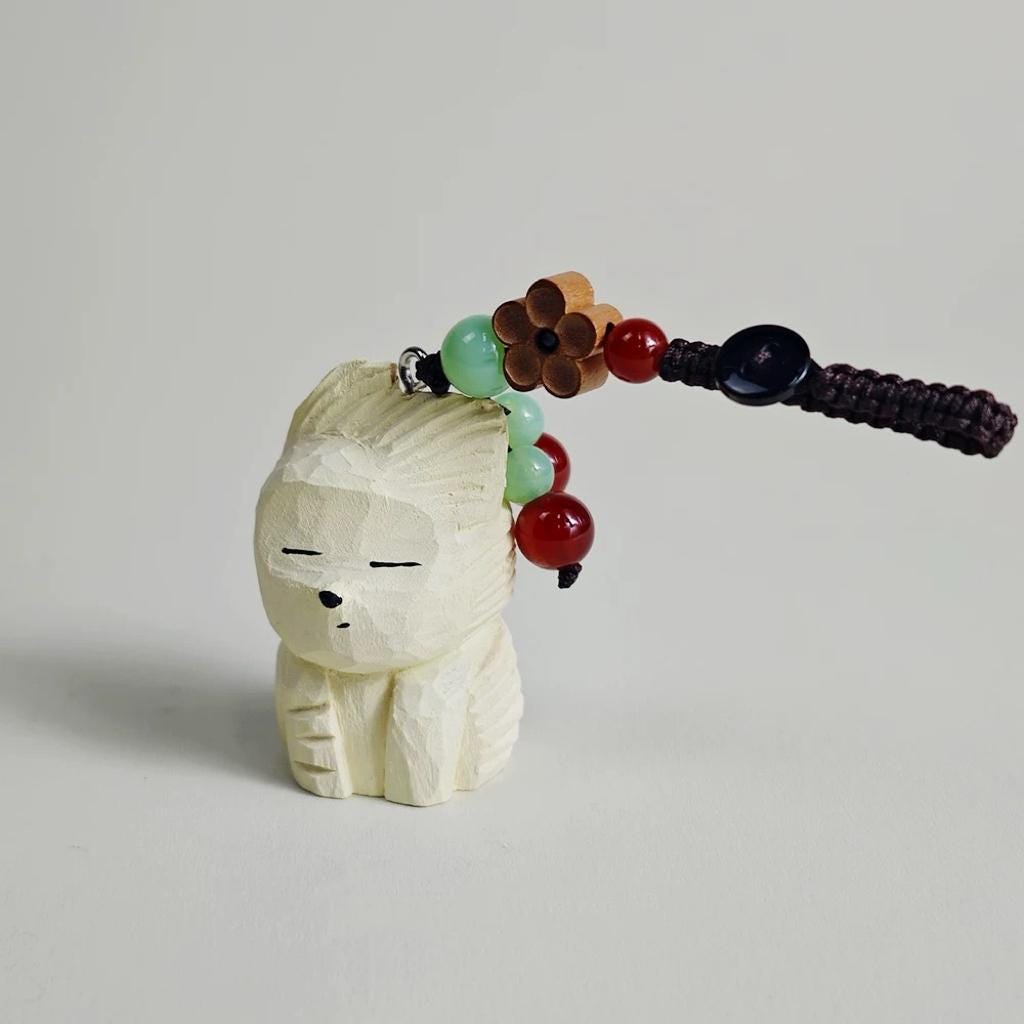 Japanese Style Hand Carved Wooden Puppy Keychain, Minimalist Dog Charm, Cute Animal Pendant, Zen Style Bag Charm, Handmade Wood Gift