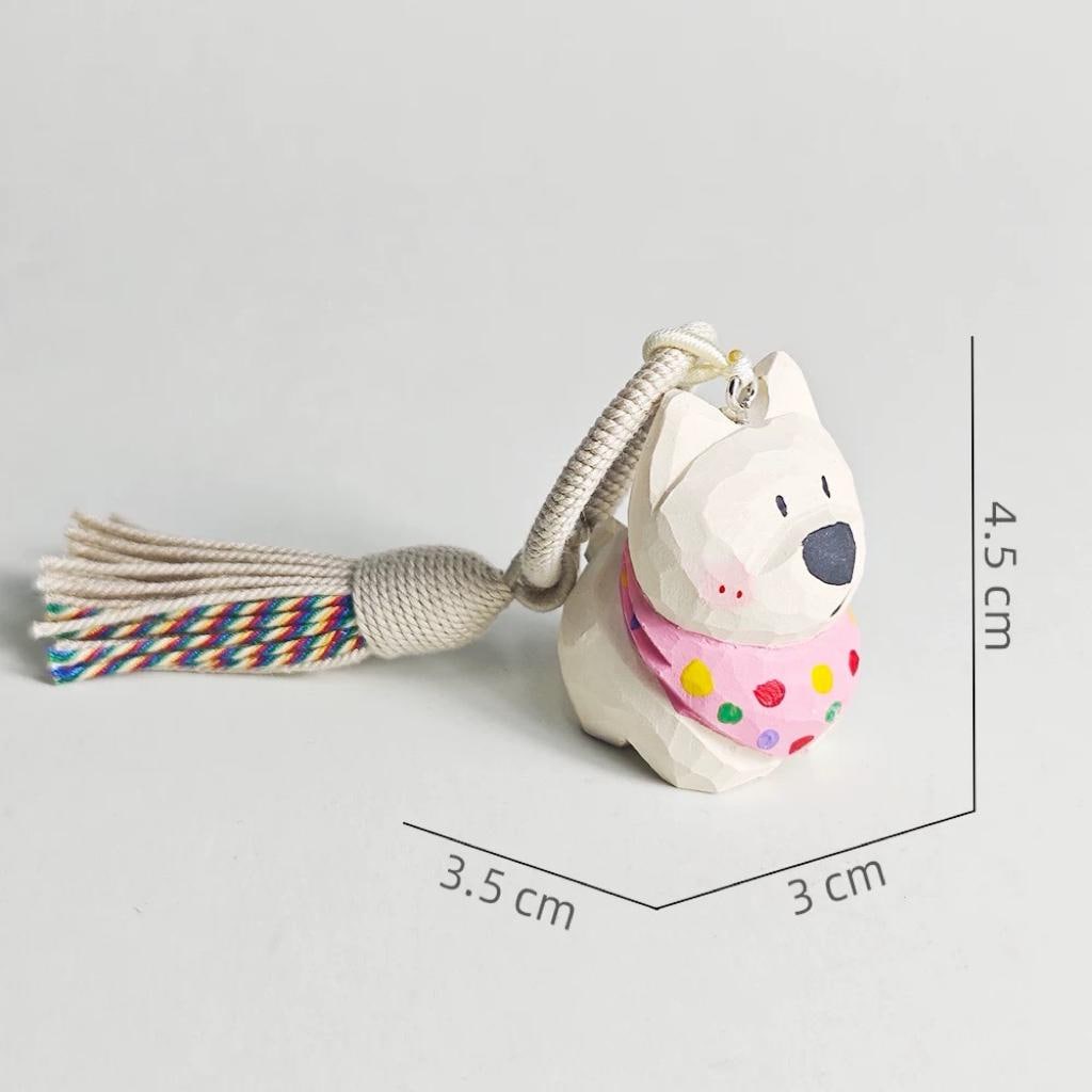 Japanese Style West Highland Terrier Wood Carving Keychain, Hand Carved Westie Dog Charm, Cute Bag Charm, Car Key Holder, Gift for Dog Lover