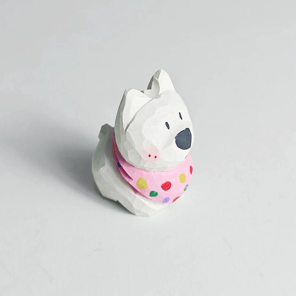 Japanese Style West Highland Terrier Wood Figurine, Hand Carved Westie Dog Sculpture, Cute Desk Decor, Animal Ornament, Gift for Dog Lovers