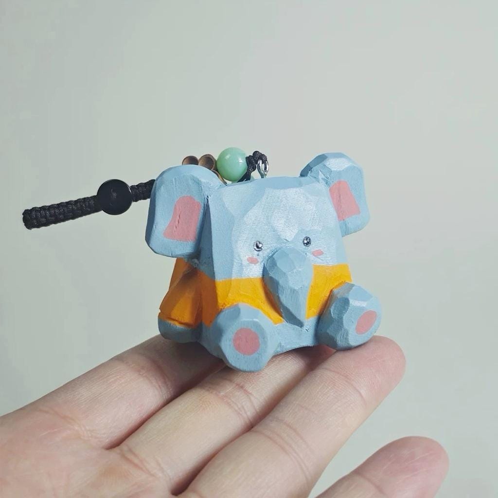 Japanese Style Felt Elephant Keychain, Handmade Wool Elephant Bag Charm, Cute Grey Elephant Pendant, Car Keychain, Gift for Animal Lovers