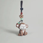 Japanese Style Monkey Wood Carving Keychain, Hand Carved Zodiac Monkey, Cute Wooden Monkey Bag Charm, Car Keychain, Gift for Animal Lovers