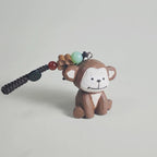 Japanese Style Monkey Wood Carving Keychain, Hand Carved Zodiac Monkey, Cute Wooden Monkey Bag Charm, Car Keychain, Gift for Animal Lovers