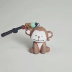 Japanese Style Monkey Wood Carving Keychain, Hand Carved Zodiac Monkey, Cute Wooden Monkey Bag Charm, Car Keychain, Gift for Animal Lovers