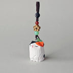 Japanese Style Calico Cat Wood Carving Keychain, Hand Carved Cat Charm, Wooden Cat Bag Charm, Cute Cat Keychain, Gift for Cat Lovers