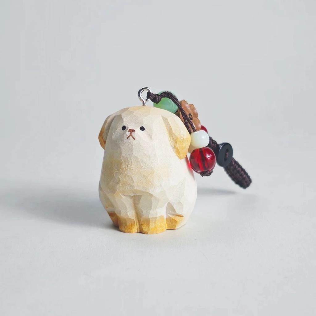 Japanese Style Golden Retriever Puppy Wood Carving Keychain, Hand Carved Linden Wood Dog Charm, Cute Dog Bag Charm, Wooden Key Ring Gift