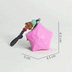 Japanese Style Lucky Star Wood Carving Keychain, Pink Hand Carved Linden Wood Star Charm, Cute Healing Bag Charm Key Ring Gift for Her