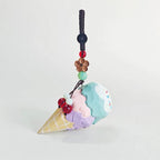 Japanese Style Ice Cream Wood Carving Keychain, Handmade Wood Ice Cream Cone Charm, Cute Dessert Bag Charm Key Ring Gift for Her