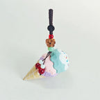 Japanese Style Ice Cream Wood Carving Keychain, Handmade Wood Ice Cream Cone Charm, Cute Dessert Bag Charm Key Ring Gift for Her