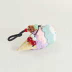Japanese Style Ice Cream Wood Carving Keychain, Handmade Wood Ice Cream Cone Charm, Cute Dessert Bag Charm Key Ring Gift for Her