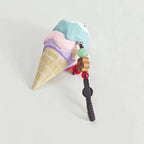 Japanese Style Ice Cream Wood Carving Keychain, Handmade Wood Ice Cream Cone Charm, Cute Dessert Bag Charm Key Ring Gift for Her