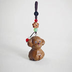 Japanese Style Toy Poodle Wood Carving Keychain, Brown Poodle Handmade Linden Wood Dog Charm, Cute Puppy Bag Charm Gift for Dog Lovers