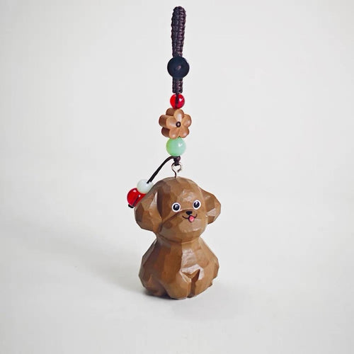 Japanese Style Toy Poodle Wood Carving Keychain, Brown Poodle Handmade Linden Wood Dog Charm, Cute Puppy Bag Charm Gift for Dog Lovers