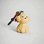Japanese Wooden Teddy Dog Keychain Pendant, Hand Carved Puppy Bag Charm, Cute Animal Charm, Kawaii Dog Key Ring, Small Gift for Her