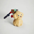 Japanese Wooden Teddy Dog Keychain Pendant, Hand Carved Puppy Bag Charm, Cute Animal Charm, Kawaii Dog Key Ring, Small Gift for Her