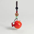 Japanese Style Wooden Apple Keychain Pendant, Hand Carved Fruit Charm, Lucky Apple Bag Charm, Cute Kawaii Keychain, Gift for Her