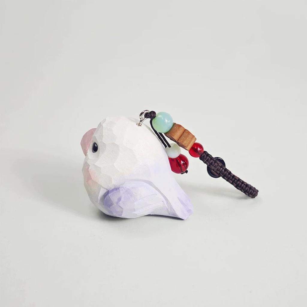 Japanese Style Wooden Parrot Keychain Pendant, Hand Carved Purple Bird Charm, Cute Animal Bag Charm, Spiritual Bead Pendant, Gift for Her