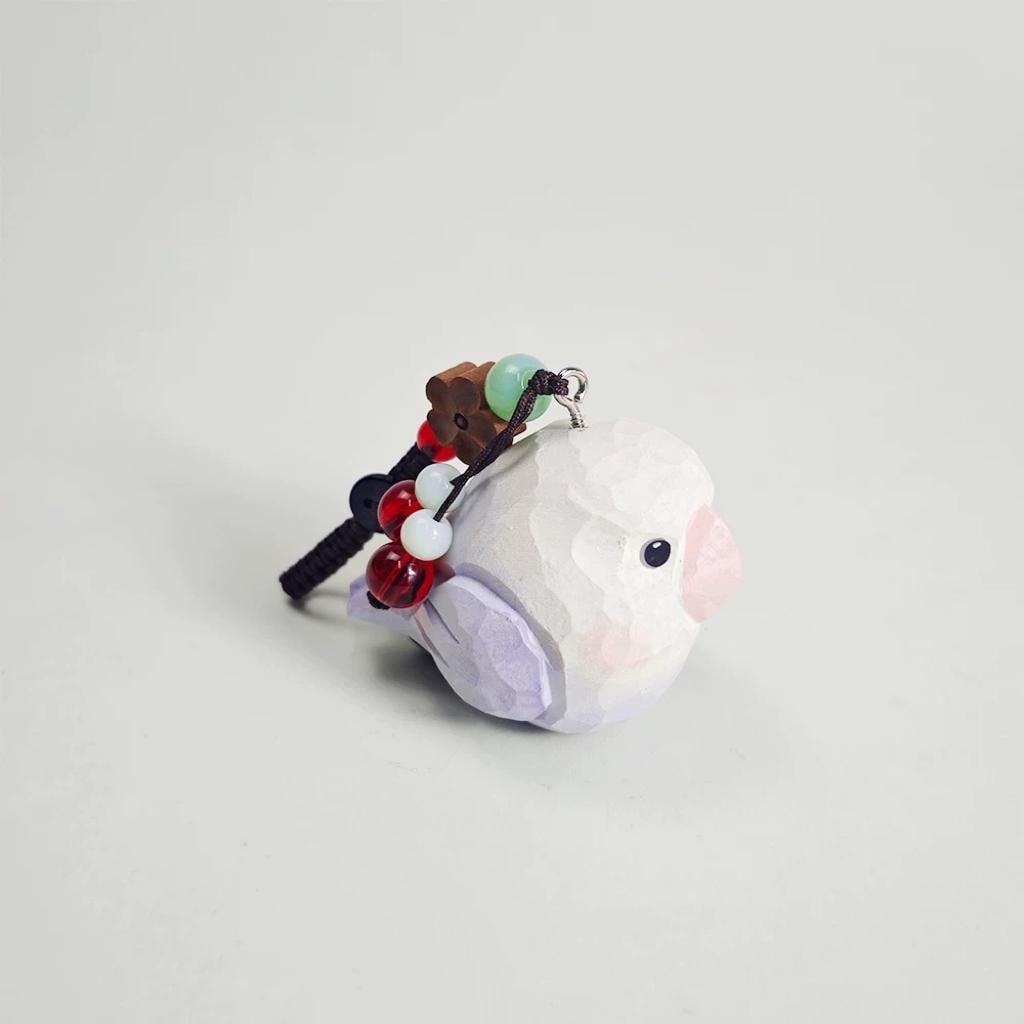 Japanese Style Wooden Parrot Keychain Pendant, Hand Carved Purple Bird Charm, Cute Animal Bag Charm, Spiritual Bead Pendant, Gift for Her