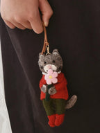 Handmade Wool Felt Cat Keychain Pendant, Cute Animal Bag Charm, Soft Felt Plush Keyring, Gift for Her, Whimsical Artisan Charm