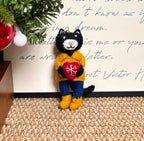 Handmade Wool Felt Cat Keychain Pendant, Cute Animal Bag Charm, Soft Felt Plush Keyring, Gift for Her, Whimsical Artisan Charm