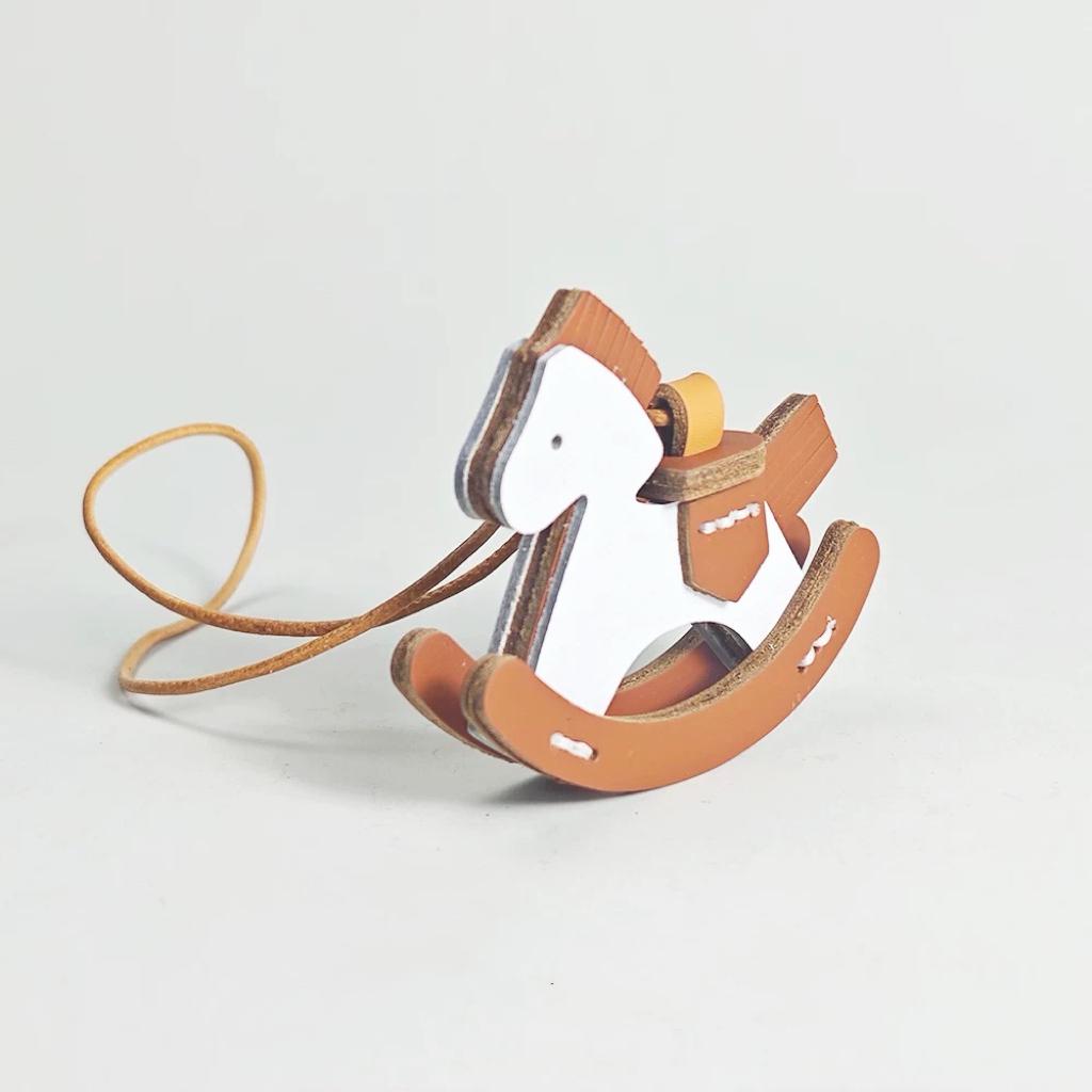 Leather Rocking Horse Keychain Pendant, Handmade Horse Bag Charm, Car Rear Mirror Hanging Ornament, Minimalist Keyring Gift for Her