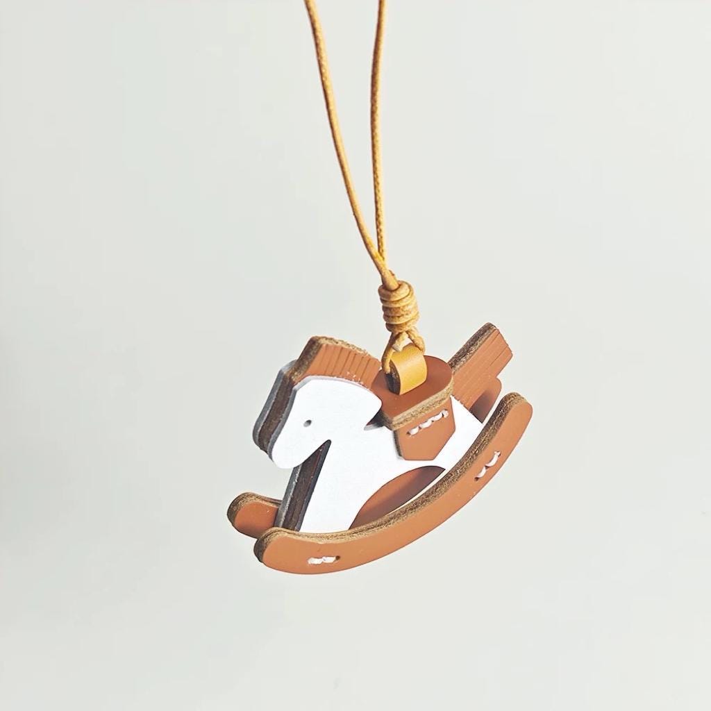 Leather Rocking Horse Keychain Pendant, Handmade Horse Bag Charm, Car Rear Mirror Hanging Ornament, Minimalist Keyring Gift for Her