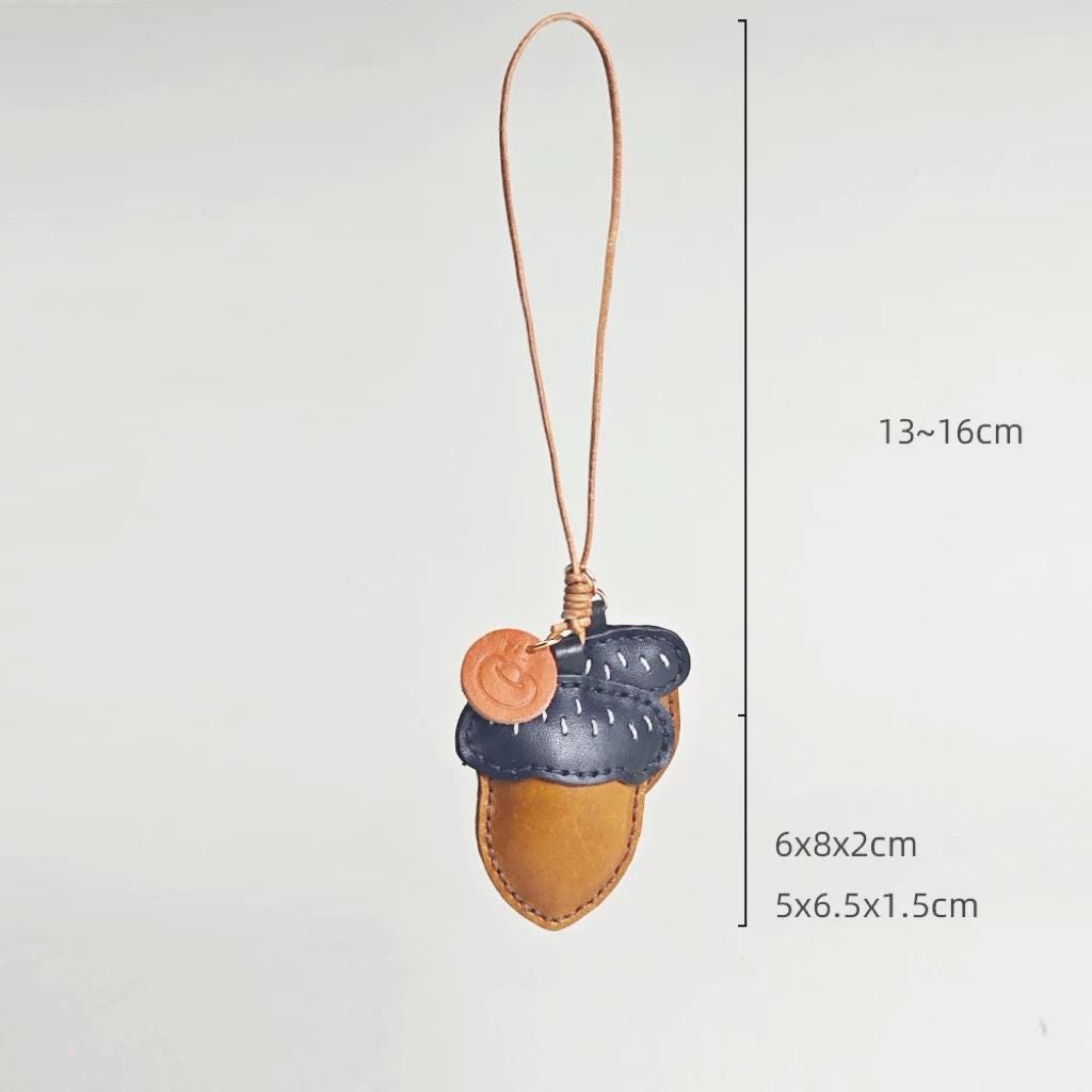 Leather Acorn Keychain Pendant, Handmade Bag Charm, Car Rear Mirror Hanging Ornament, Cute Nature Keyring, Aesthetic Gift for Her