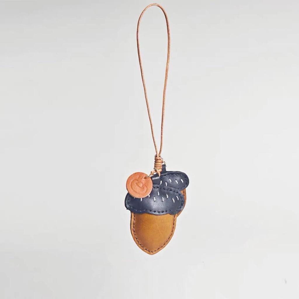 Leather Acorn Keychain Pendant, Handmade Bag Charm, Car Rear Mirror Hanging Ornament, Cute Nature Keyring, Aesthetic Gift for Her