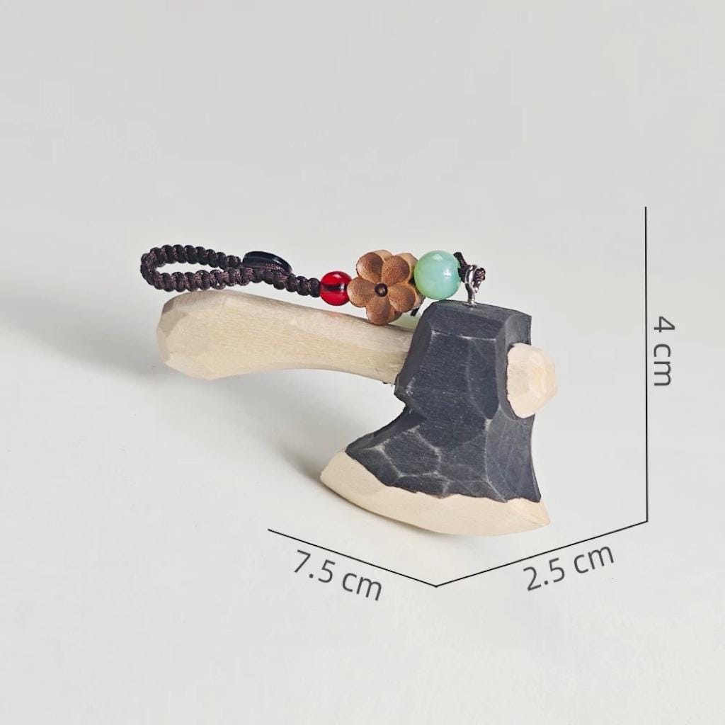 Hand Carved Wooden Axe Keychain, Mini Axe Bag Charm, Handmade Wood Pendant, Rustic Keyring, Unique Gift for Him or Her