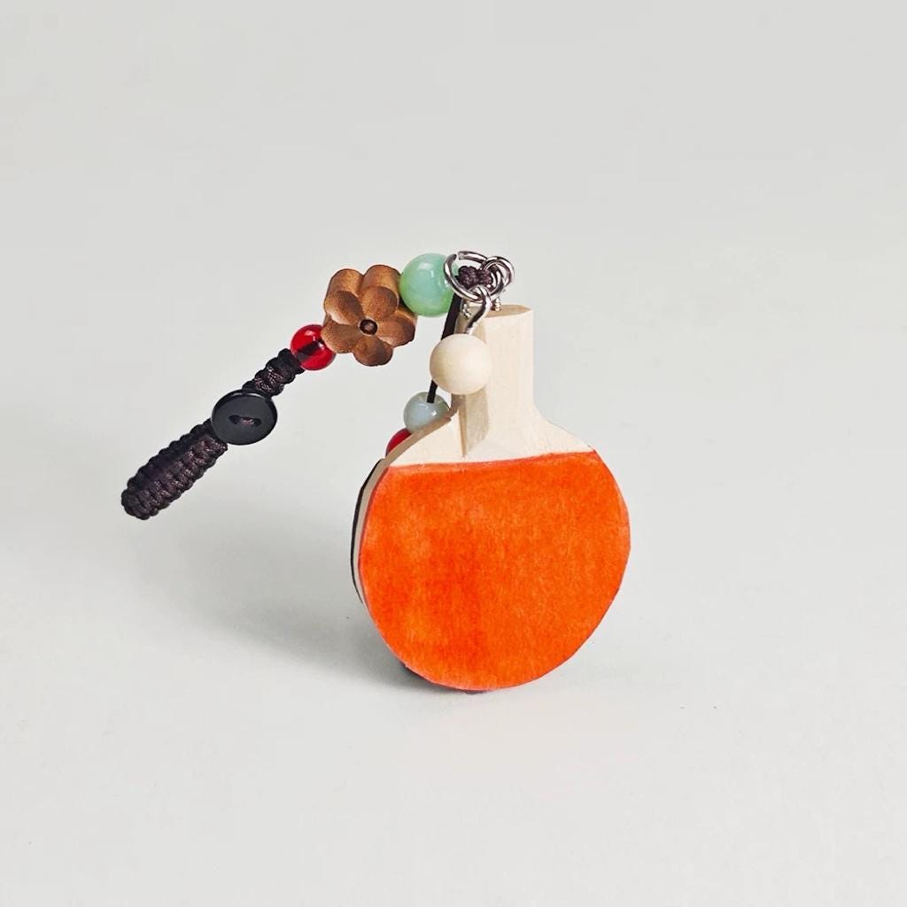 Ping Pong Paddle Keychain, Wooden Table Tennis Bag Charm, Handmade Sports Keyring, Cute Mini Paddle Pendant, Gift for Him Her