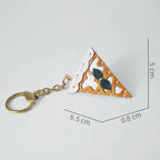 Japanese Pizza Slice Keychain, Handmade Leather Food Charm, Cute Bag Pendant, Mini Cheese Pizza Keyring, Gift for Food Lover Her Him