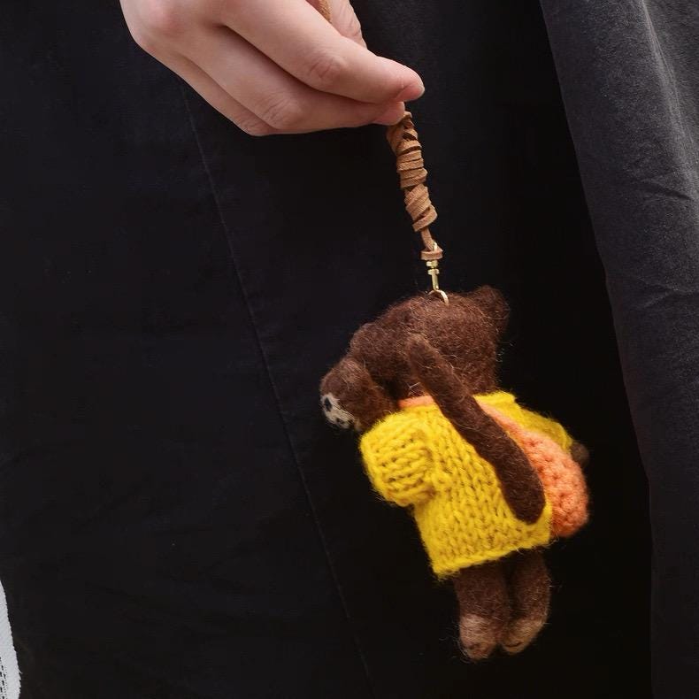 Handmade Monkey Keychain, Felt Monkey Charm, Cute Animal Bag Pendant, Car Rear Mirror Hanging Ornament, Gift for Mom, Family Gift