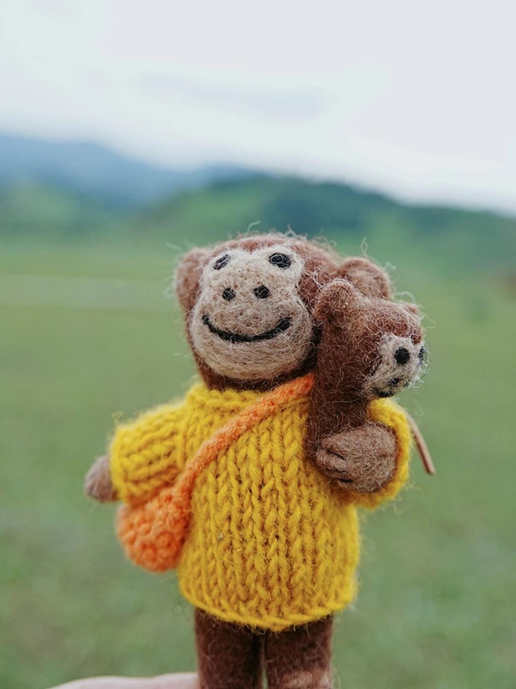 Handmade Monkey Keychain, Felt Monkey Charm, Cute Animal Bag Pendant, Car Rear Mirror Hanging Ornament, Gift for Mom, Family Gift