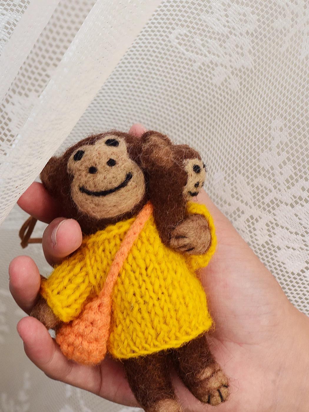 Handmade Monkey Keychain, Felt Monkey Charm, Cute Animal Bag Pendant, Car Rear Mirror Hanging Ornament, Gift for Mom, Family Gift