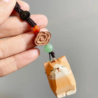 Japanese Style Wooden Cat Pendant, Hand Carved Lucky Cloud Cat Keychain, Cute Cat Bag Charm, Phone Charm, Animal Keychain Gift