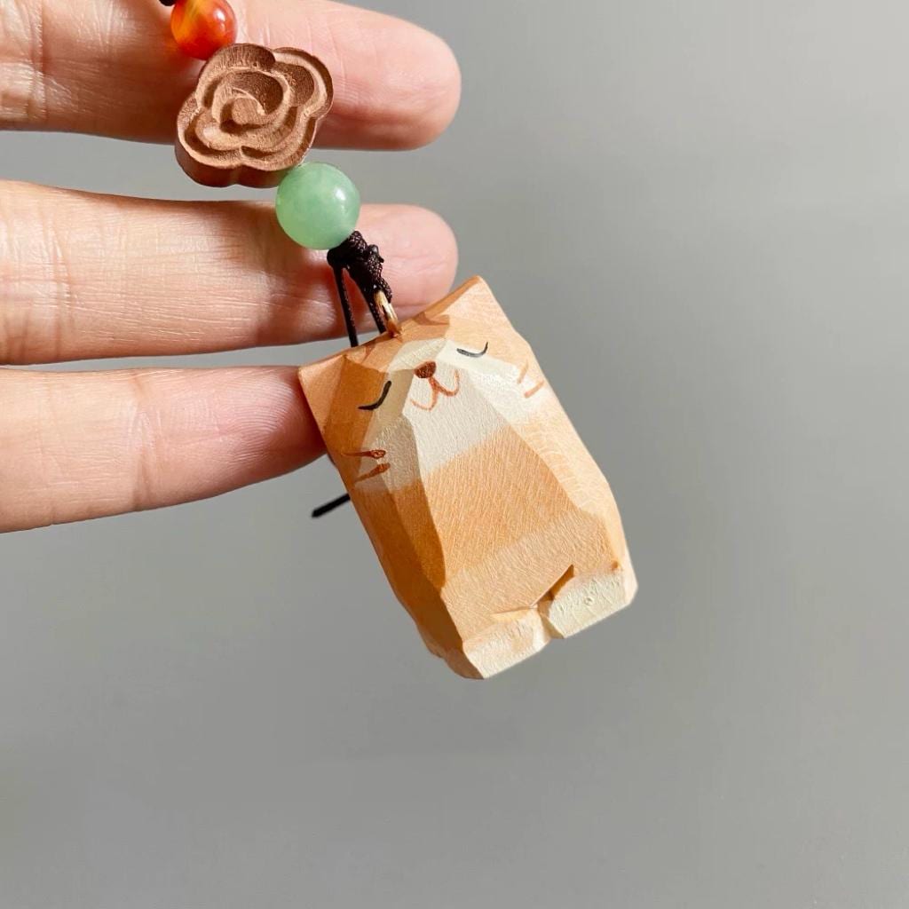Japanese Style Wooden Cat Pendant, Hand Carved Lucky Cloud Cat Keychain, Cute Cat Bag Charm, Phone Charm, Animal Keychain Gift