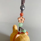 Japanese Style Wooden Lucky Cat Keychain, Hand Carved Golden Cat Pendant, Cute Cat Bag Charm, Animal Keychain, Phone Charm Gift