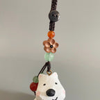 Japanese Style Wooden West Highland Terrier Keychain, Hand Carved White Dog Pendant, Cute Westie Dog Bag Charm, Mini Dog Figurine Gift
