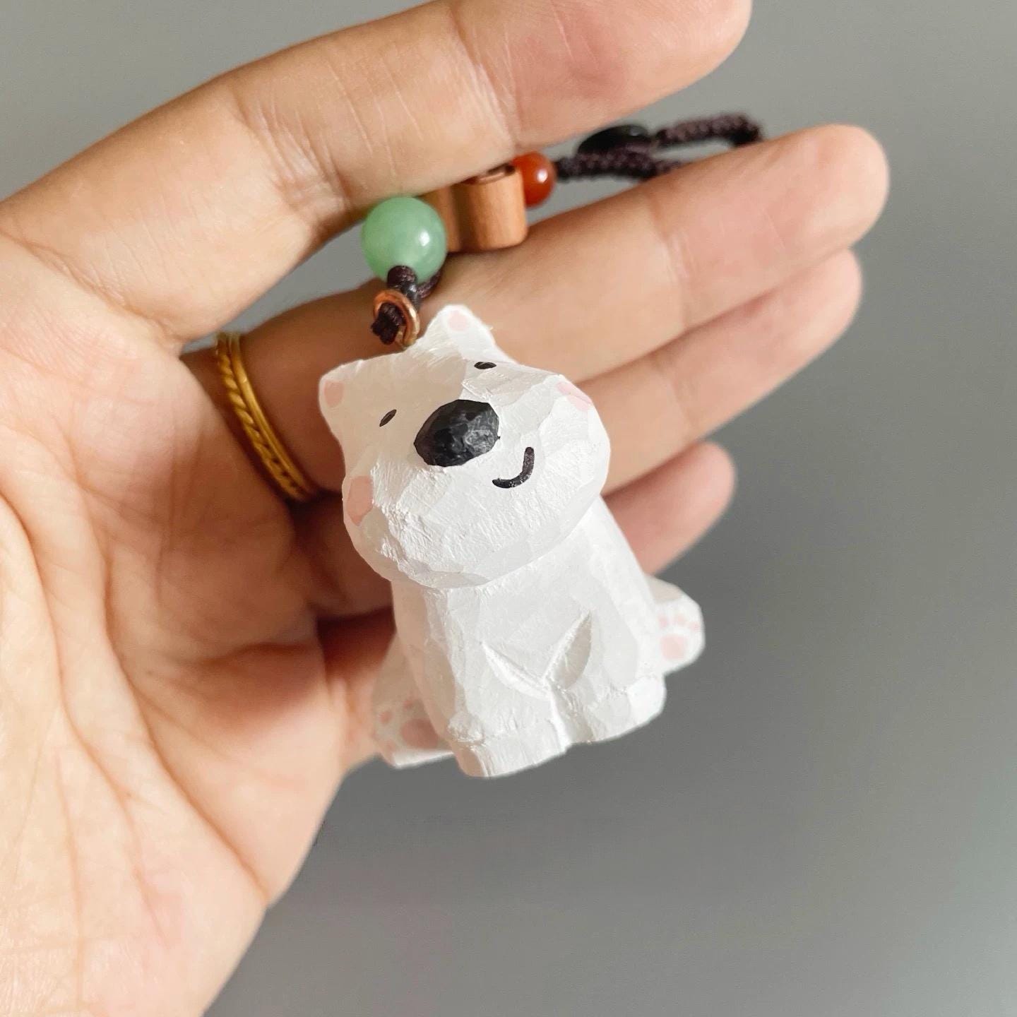 Japanese Style Wooden West Highland Terrier Keychain, Hand Carved White Dog Pendant, Cute Westie Dog Bag Charm, Mini Dog Figurine Gift