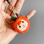 Japanese Style Wooden Persimmon Doll Keychain, Hand Carved Kaki Pendant, Cute Fruit Bag Charm, Mini Gift for Her, Handmade Charm